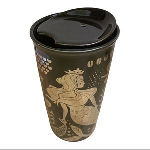 RARE Starbucks Siren Mermaid Golden Brown 12oz Tumbler Double Wall Ceramic 2017